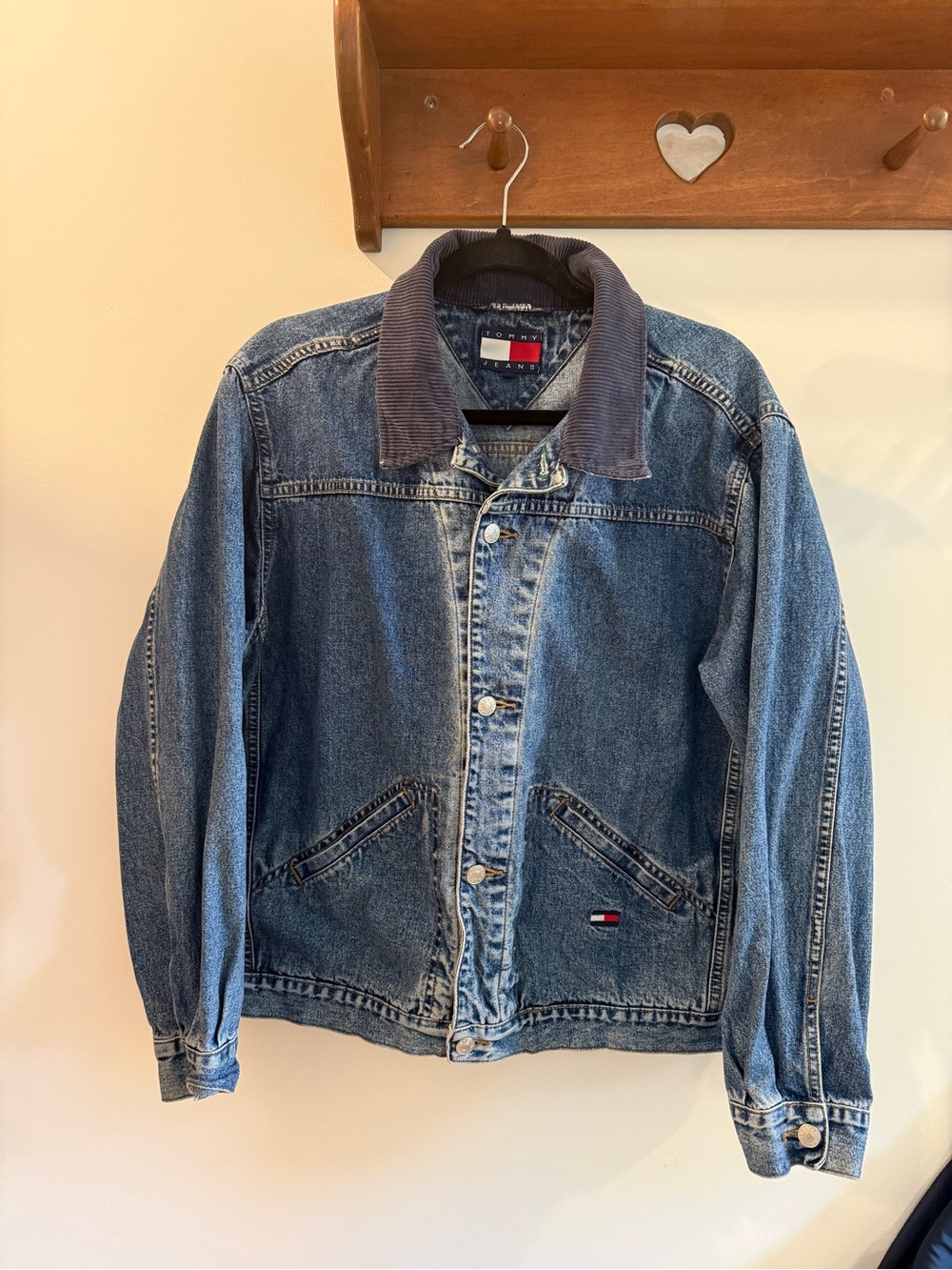 Tommy Hilfiger Blue Denim Bomber Jacket with Dark Corduroy Collar